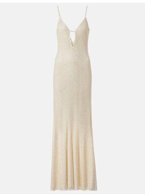 SELF-PORTRAIT Rhinestone-Embellished Mesh Maxi Dress